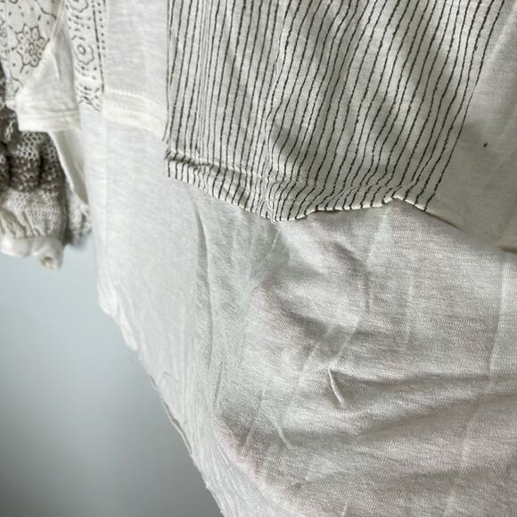 FREE PEOPLE White and Tan Mesh and Embroidered Boho Style Lyocell Blend Top SM - Picture 4 of 8